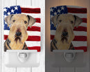 USA American Flag with Airedale Ceramic Night Light Compact, UL-Certified, Ideal for Bedroom, Bathroom, Nursery, Hallway, Kitchen, 6x4x3, Multicolor