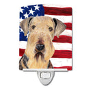 USA American Flag with Airedale Ceramic Night Light Compact, UL-Certified, Ideal for Bedroom, Bathroom, Nursery, Hallway, Kitchen, 6x4x3, Multicolor