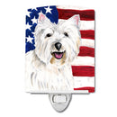 USA American Flag with Westie Ceramic Night Light Compact, UL-Certified, Ideal for Bedroom, Bathroom, Nursery, Hallway, Kitchen, 6x4x3, Multicolor