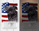 USA American Flag with Pug Ceramic Night Light Compact, UL-Certified, Ideal for Bedroom, Bathroom, Nursery, Hallway, Kitchen, 6x4x3, Multicolor