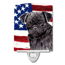 USA American Flag with Pug Ceramic Night Light Compact, UL-Certified, Ideal for Bedroom, Bathroom, Nursery, Hallway, Kitchen, 6x4x3, Multicolor