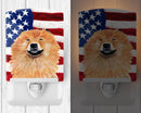 USA American Flag with Chow Chow Ceramic Night Light Compact, UL-Certified, Ideal for Bedroom, Bathroom, Nursery, Hallway, Kitchen, 6x4x3, Multicolor