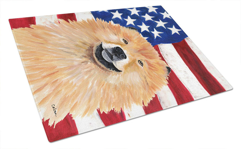 USA American Flag with Chow Chow Glass Cutting Board Large