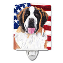 USA American Flag with Saint Bernard Ceramic Night Light Compact, UL-Certified, Ideal for Bedroom, Bathroom, Nursery, Hallway, Kitchen, 6x4x3, Multicolor
