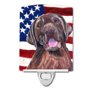 USA American Flag with Labrador Ceramic Night Light Compact, UL-Certified, Ideal for Bedroom, Bathroom, Nursery, Hallway, Kitchen, 6x4x3, Multicolor