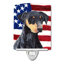 USA American Flag with Doberman Ceramic Night Light Compact, UL-Certified, Ideal for Bedroom, Bathroom, Nursery, Hallway, Kitchen, 6x4x3, Multicolor