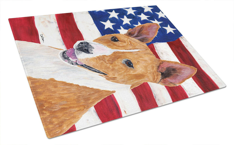 USA American Flag with Basenji Glass Cutting Board Large