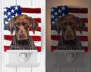 USA American Flag with German Shorthaired Pointer Ceramic Night Light Compact, UL-Certified, Ideal for Bedroom, Bathroom, Nursery, Hallway, Kitchen, 6x4x3, Multicolor