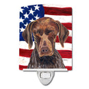 USA American Flag with German Shorthaired Pointer Ceramic Night Light Compact, UL-Certified, Ideal for Bedroom, Bathroom, Nursery, Hallway, Kitchen, 6x4x3, Multicolor