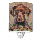 German Shorthaired Pointer Faux Burlap and Pine cones Ceramic Night Light Compact, UL-Certified, Ideal for Bedroom, Bathroom, Nursery, Hallway, Kitchen, 6x4x3, Multicolor