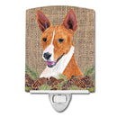 Basenji Faux Burlap and Pine cones Ceramic Night Light Compact, UL-Certified, Ideal for Bedroom, Bathroom, Nursery, Hallway, Kitchen, 6x4x3, Multicolor