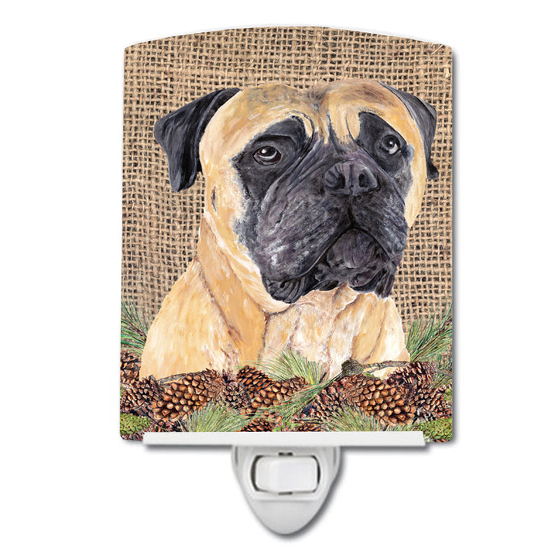 Mastiff Faux Burlap and Pine cones Ceramic Night Light SC9037CNL