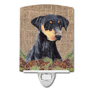 Doberman Faux Burlap and Pine cones Ceramic Night Light Compact, UL-Certified, Ideal for Bedroom, Bathroom, Nursery, Hallway, Kitchen, 6x4x3, Multicolor