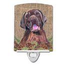 Labrador Faux Burlap and Pine cones Ceramic Night Light Compact, UL-Certified, Ideal for Bedroom, Bathroom, Nursery, Hallway, Kitchen, 6x4x3, Multicolor