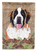 Saint Bernard Faux Burlap and Pine cones House Flag 28x40 Porch Sleeve Pole Decorative Outside Yard Banner Artwork Wall Hanging, Polyester