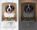 Saint Bernard Faux Burlap and Pine cones Ceramic Night Light Compact, UL-Certified, Ideal for Bedroom, Bathroom, Nursery, Hallway, Kitchen, 6x4x3, Multicolor
