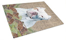 Pit Bull Faux Burlap and Pine cones Cutting Board Tempered Glass Kitchen Cutting Surface, Heat Resistant Chopping, Non-Slip Feet, Food Prep & Serving