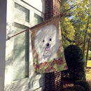 Bichon Frise Faux Burlap and Pine cones House Flag 28x40 Porch Sleeve Pole Decorative Outside Yard Banner Artwork Wall Hanging, Polyester