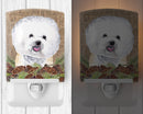 Bichon Frise Faux Burlap and Pine cones Ceramic Night Light Compact, UL-Certified, Ideal for Bedroom, Bathroom, Nursery, Hallway, Kitchen, 6x4x3, Multicolor