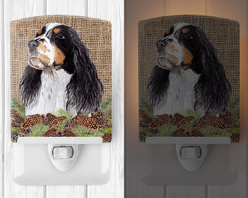 Springer Spaniel Faux Burlap and Pine cones Ceramic Night Light SC9048CNL