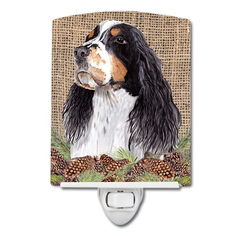 Springer Spaniel Faux Burlap and Pine cones Ceramic Night Light SC9048CNL