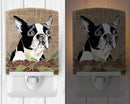Boston Terrier Faux Burlap and Pine cones Ceramic Night Light SC9051CNL