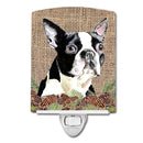 Boston Terrier Faux Burlap and Pine cones Ceramic Night Light SC9051CNL