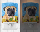 Mastiff in Summer Flowers Ceramic Night Light Compact, UL-Certified, Ideal for Bedroom, Bathroom, Nursery, Hallway, Kitchen, 6x4x3, Multicolor