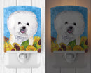 Bichon Frise in Summer Flowers Ceramic Night Light Compact, UL-Certified, Ideal for Bedroom, Bathroom, Nursery, Hallway, Kitchen, 6x4x3, Multicolor