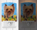 Yorkie in Summer Flowers Ceramic Night Light Compact, UL-Certified, Ideal for Bedroom, Bathroom, Nursery, Hallway, Kitchen, 6x4x3, Multicolor