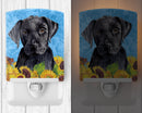 Labrador in Summer Flowers Ceramic Night Light Compact, UL-Certified, Ideal for Bedroom, Bathroom, Nursery, Hallway, Kitchen, 6x4x3, Multicolor