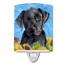 Labrador in Summer Flowers Ceramic Night Light Compact, UL-Certified, Ideal for Bedroom, Bathroom, Nursery, Hallway, Kitchen, 6x4x3, Multicolor