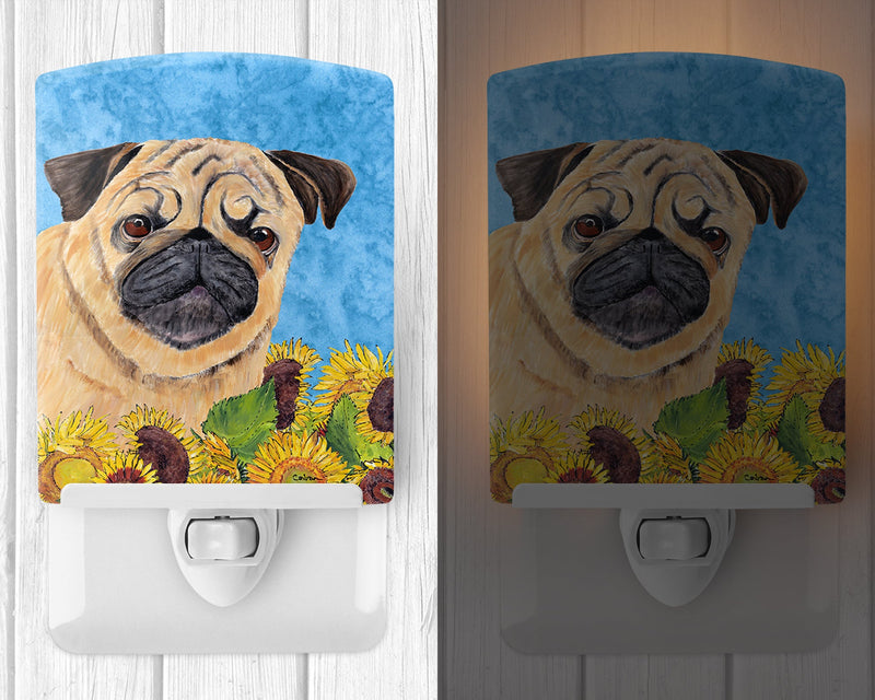 Pug in Summer Flowers Ceramic Night Light SC9068CNL