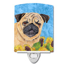 Pug in Summer Flowers Ceramic Night Light Compact, UL-Certified, Ideal for Bedroom, Bathroom, Nursery, Hallway, Kitchen, 6x4x3, Multicolor