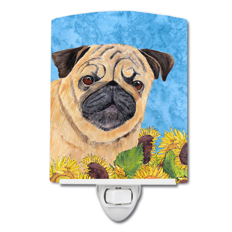 Pug in Summer Flowers Ceramic Night Light SC9068CNL