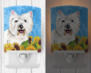 Westie in Summer Flowers Ceramic Night Light Compact, UL-Certified, Ideal for Bedroom, Bathroom, Nursery, Hallway, Kitchen, 6x4x3, Multicolor