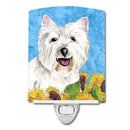 Westie in Summer Flowers Ceramic Night Light Compact, UL-Certified, Ideal for Bedroom, Bathroom, Nursery, Hallway, Kitchen, 6x4x3, Multicolor