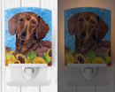 Dachshund in Summer Flowers Ceramic Night Light Compact, UL-Certified, Ideal for Bedroom, Bathroom, Nursery, Hallway, Kitchen, 6x4x3, Multicolor