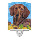 Dachshund in Summer Flowers Ceramic Night Light Compact, UL-Certified, Ideal for Bedroom, Bathroom, Nursery, Hallway, Kitchen, 6x4x3, Multicolor
