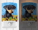 Doberman in Summer Flowers Ceramic Night Light Compact, UL-Certified, Ideal for Bedroom, Bathroom, Nursery, Hallway, Kitchen, 6x4x3, Multicolor