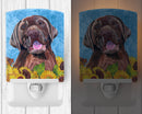 Labrador in Summer Flowers Ceramic Night Light Compact, UL-Certified, Ideal for Bedroom, Bathroom, Nursery, Hallway, Kitchen, 6x4x3, Multicolor