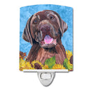Labrador in Summer Flowers Ceramic Night Light Compact, UL-Certified, Ideal for Bedroom, Bathroom, Nursery, Hallway, Kitchen, 6x4x3, Multicolor