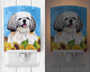 Shih Tzu in Summer Flowers Ceramic Night Light Compact, UL-Certified, Ideal for Bedroom, Bathroom, Nursery, Hallway, Kitchen, 6x4x3, Multicolor