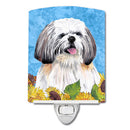 Shih Tzu in Summer Flowers Ceramic Night Light Compact, UL-Certified, Ideal for Bedroom, Bathroom, Nursery, Hallway, Kitchen, 6x4x3, Multicolor