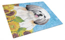 Shih Tzu in Summer Flowers Cutting Board Tempered Glass Kitchen Cutting Surface, Heat Resistant Chopping, Non-Slip Feet, Food Prep & Serving