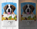 Saint Bernard in Summer Flowers Ceramic Night Light Compact, UL-Certified, Ideal for Bedroom, Bathroom, Nursery, Hallway, Kitchen, 6x4x3, Multicolor