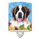 Saint Bernard in Summer Flowers Ceramic Night Light Compact, UL-Certified, Ideal for Bedroom, Bathroom, Nursery, Hallway, Kitchen, 6x4x3, Multicolor
