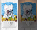 Pit Bull in Summer Flowers Ceramic Night Light Compact, UL-Certified, Ideal for Bedroom, Bathroom, Nursery, Hallway, Kitchen, 6x4x3, Multicolor