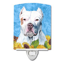Pit Bull in Summer Flowers Ceramic Night Light Compact, UL-Certified, Ideal for Bedroom, Bathroom, Nursery, Hallway, Kitchen, 6x4x3, Multicolor