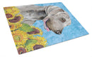 Weimaraner in Summer Flowers Cutting Board Tempered Glass Kitchen Cutting Surface, Heat Resistant Chopping, Non-Slip Feet, Food Prep & Serving